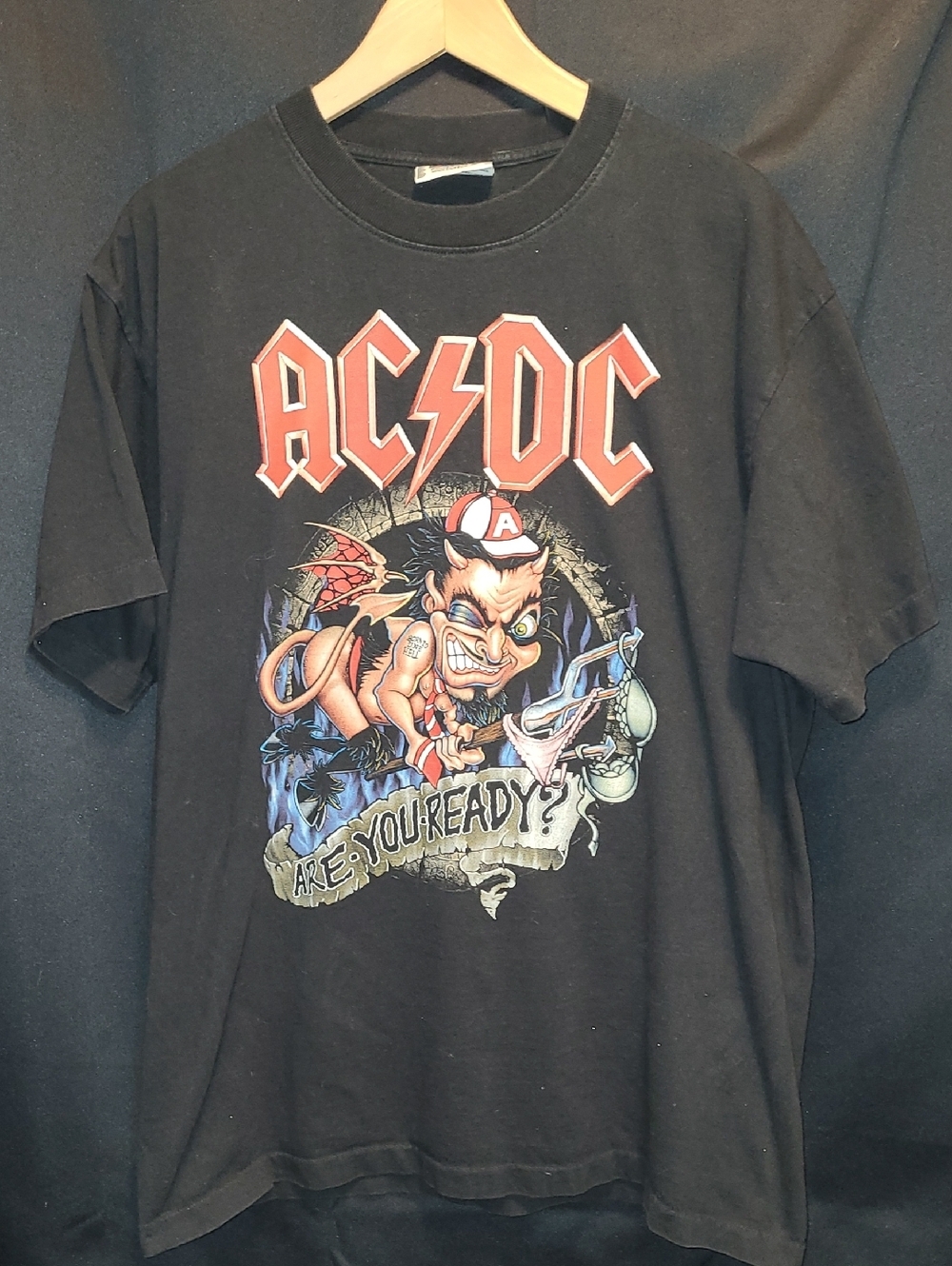 AC/DC ARE YOU READY  Black Band Tee with Red Logo and Devil Graphic By THE ROXX